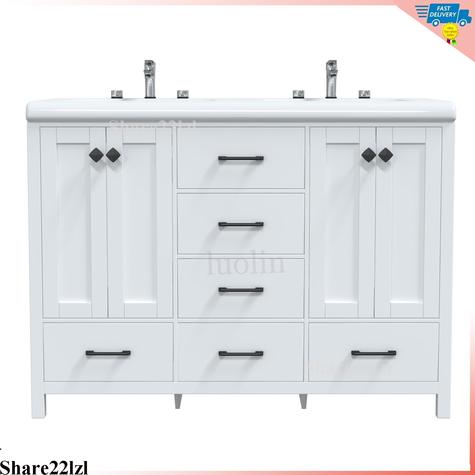 47″ Bathroom Vanity With Double Sink Ceramic Storage Cabinet without Faucet New