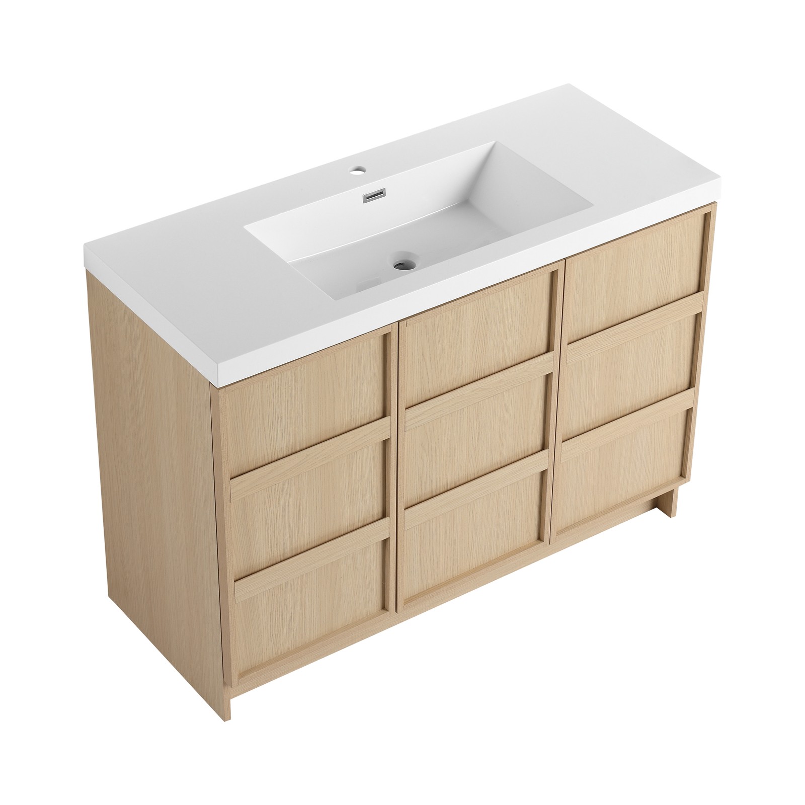 48 Inch Plywood Freestanding Bathroom Vanity Cabinet 3 Doors With Resin Sink Oak