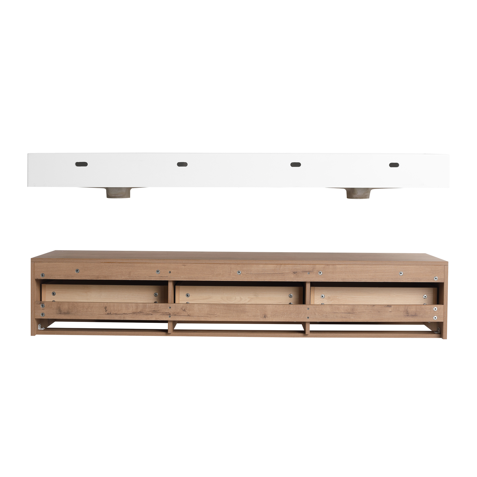 60″ Wood Floating Wall Mounted Bathroom Vanity with Double Resin Sink +3Drawers