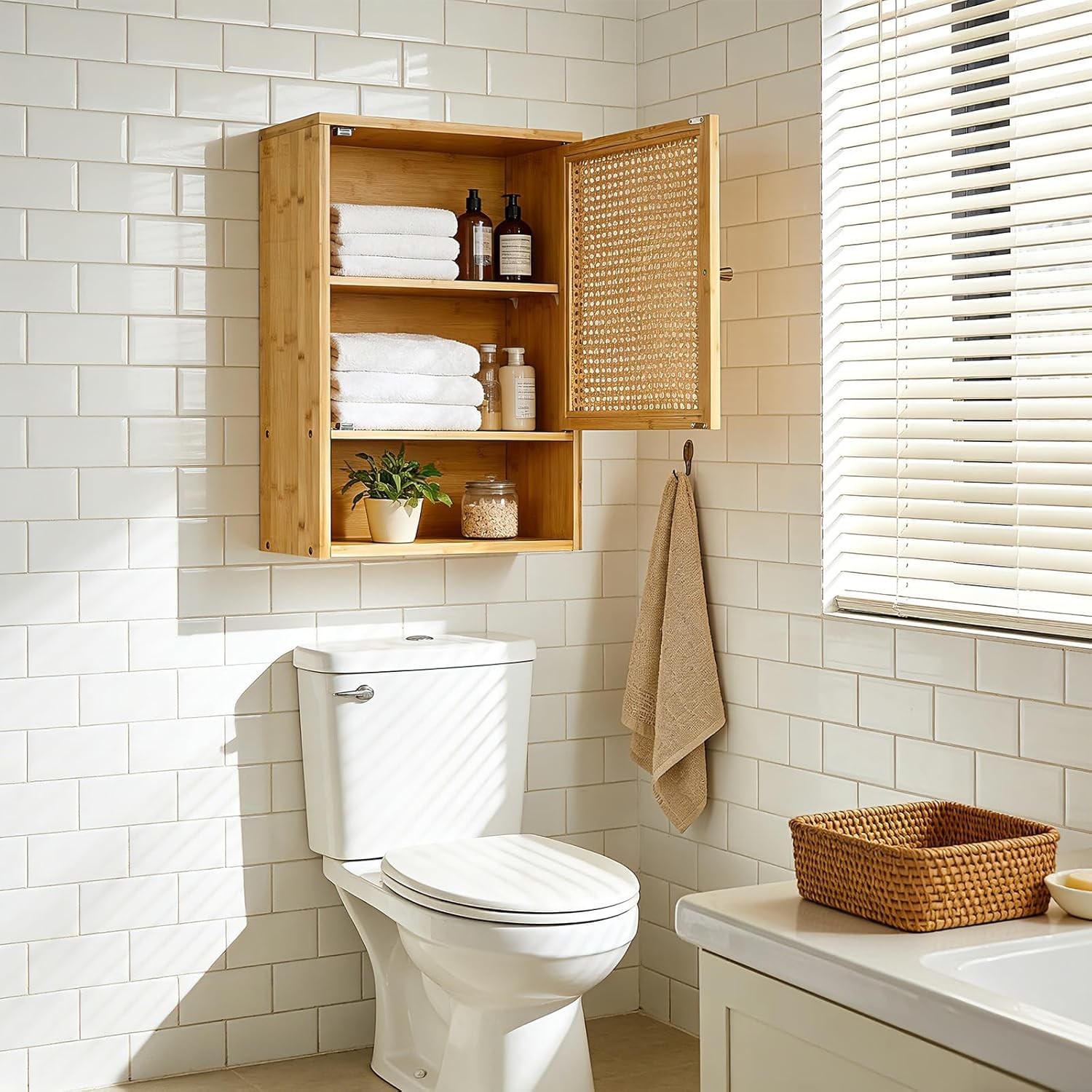Garvee Rattan Door Bamboo Wall Storage Cabinet,Bathroom Medicine Cabinet,Kitchen