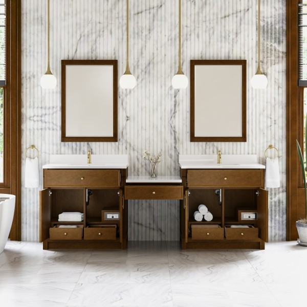 96″ James Martin Bellshire 660-VMC96-HNO-1WZ Dual Vanity Cabinet White Zeus Top