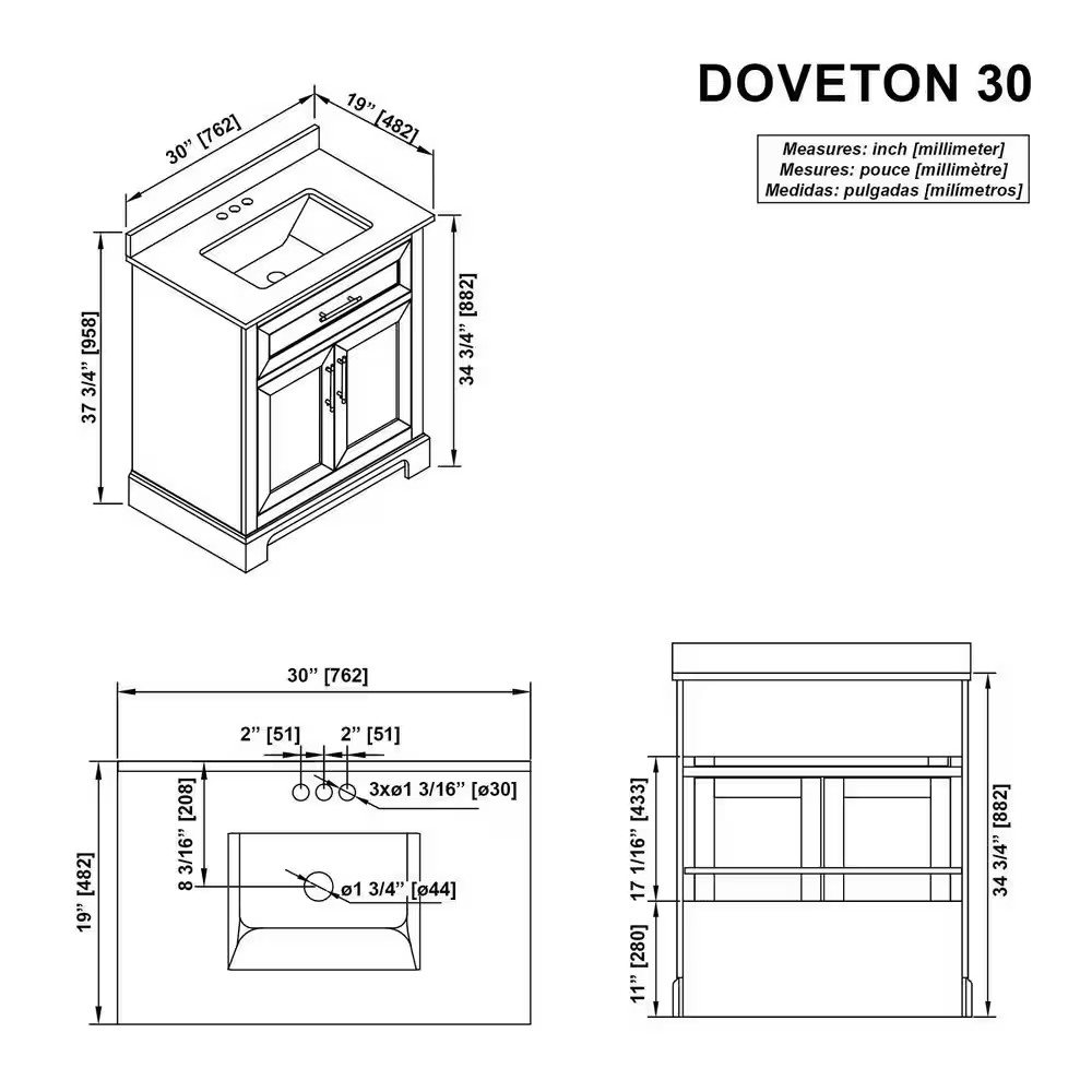Doveton 30 In. Single Sink Freestanding Weathered Tan Bath Vanity with White Eng