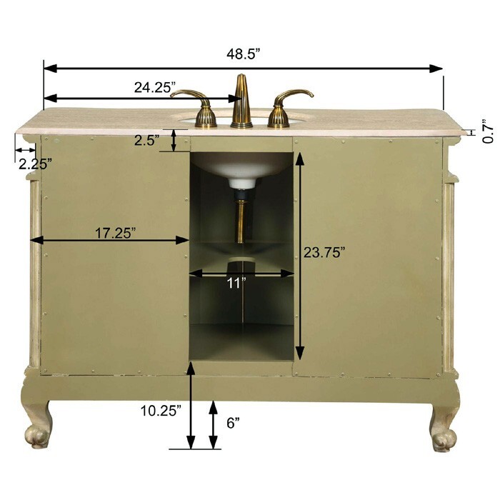 48″ Silkroad Exclusive Ella HYP-0152-T-UIC-48 White Single Travertine Top Vanity