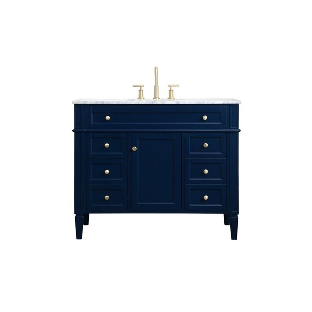 Elegant Decor Park Avenue 42″ Metal MDF Marble Single Bathroom Vanity in Blue