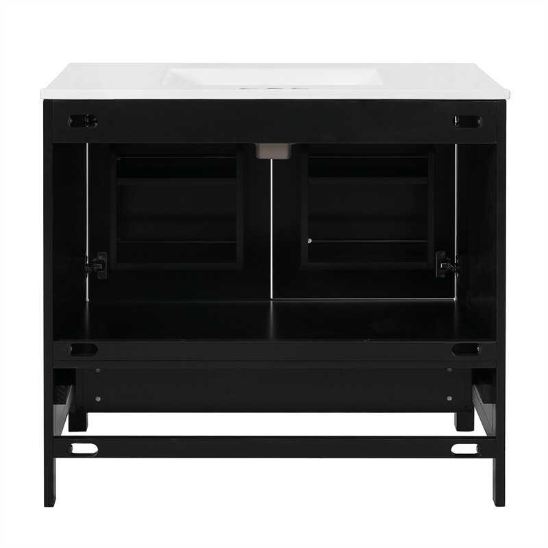 36″ Black Bathroom Vanity with Ceramic Sink Bathroom Cabinet with Ample Storage
