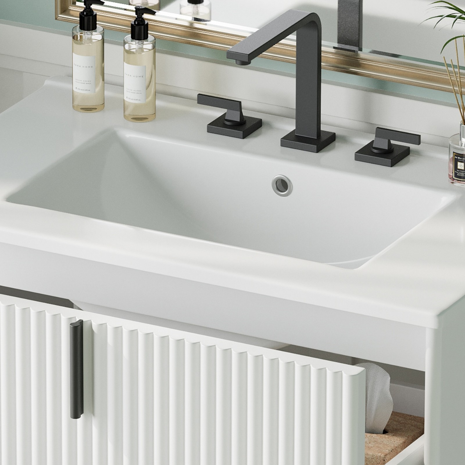 30″ White Bathroom Vanity with Ceramic Sink & Soft Close Drawers