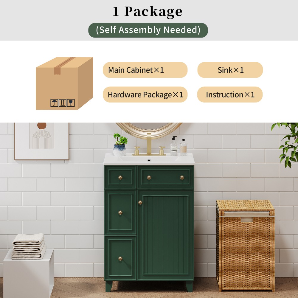 Bathroom Vanity with Ceramic Sink Features 2 Drawers and 1 Door