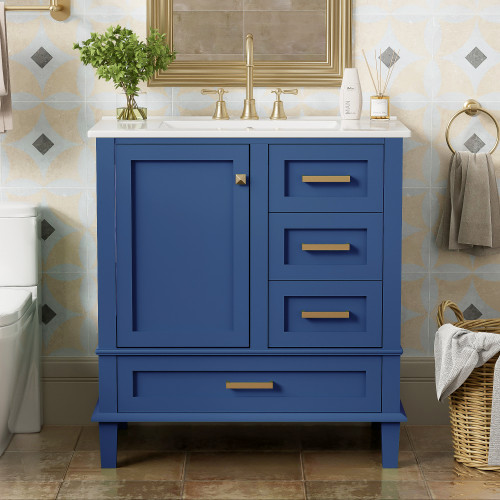 High-Quality Bath Vanity With Sink Solid Wood Frame 30”Bathroom Vanity Sink