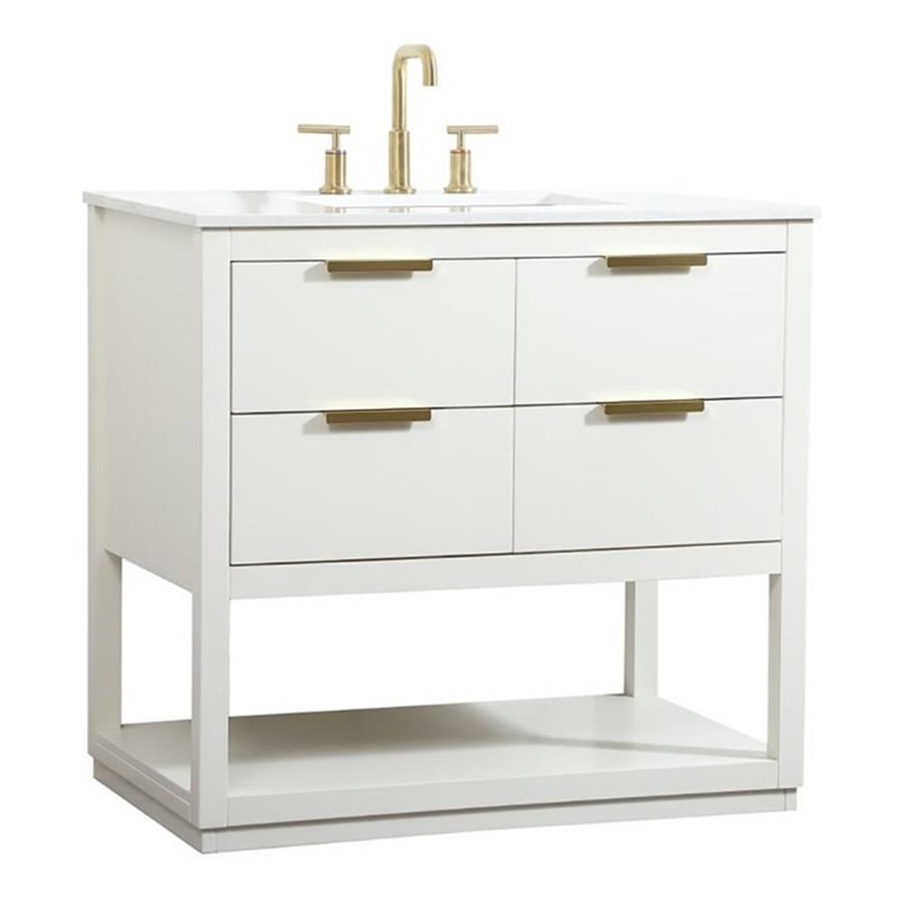 Elegant Decor Larkin 36″ Solid Wood MDF Single Bathroom Vanity in White