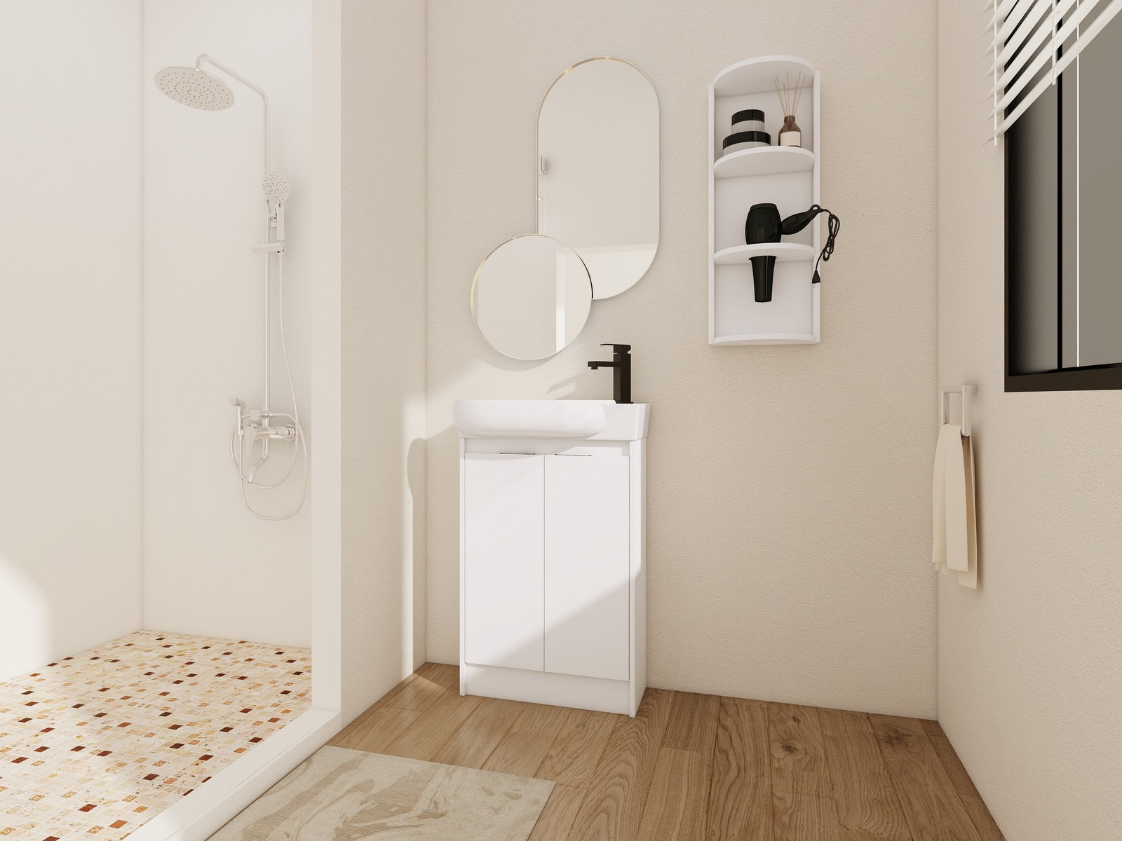 23″ Plywood Freestanding Bathroom Vanity Ceramic Sink Basin +Storage Rack White