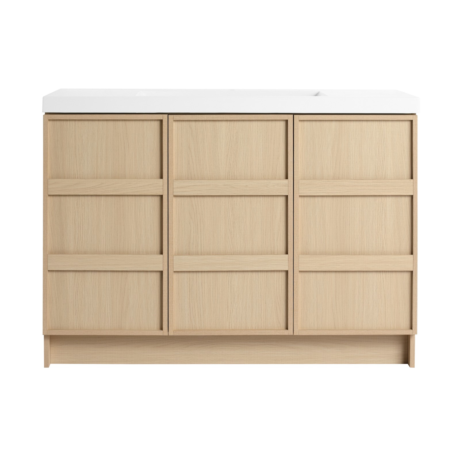 48 Inch Plywood Freestanding Bathroom Vanity Cabinet 3 Doors With Resin Sink Oak