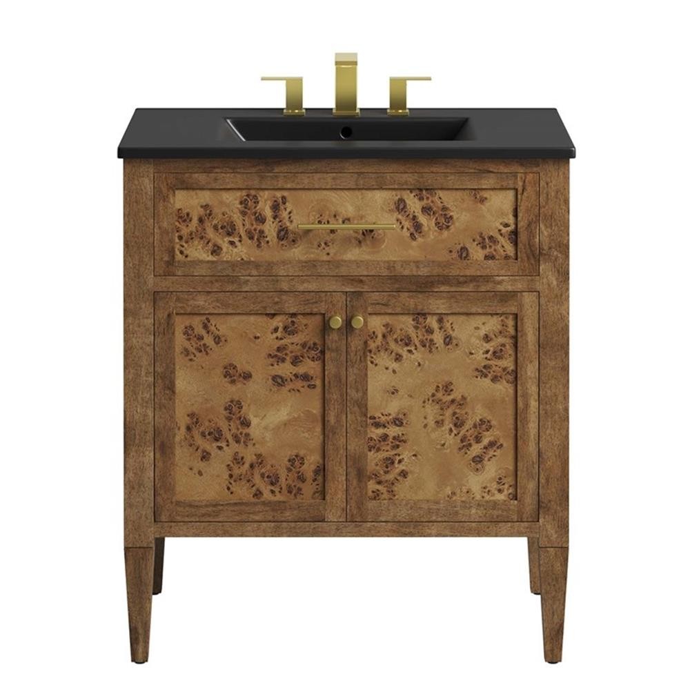 Modway Elysian 30″ Modern Wood Bathroom Vanity in Black and Brown