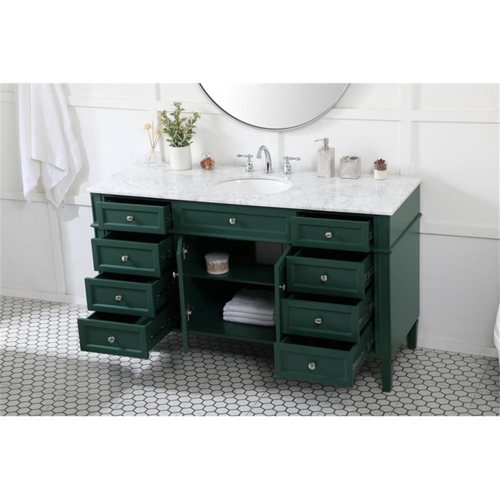 Elegant Decor Park Avenue 60″ Metal MDF Marble Single Bathroom Vanity in Green