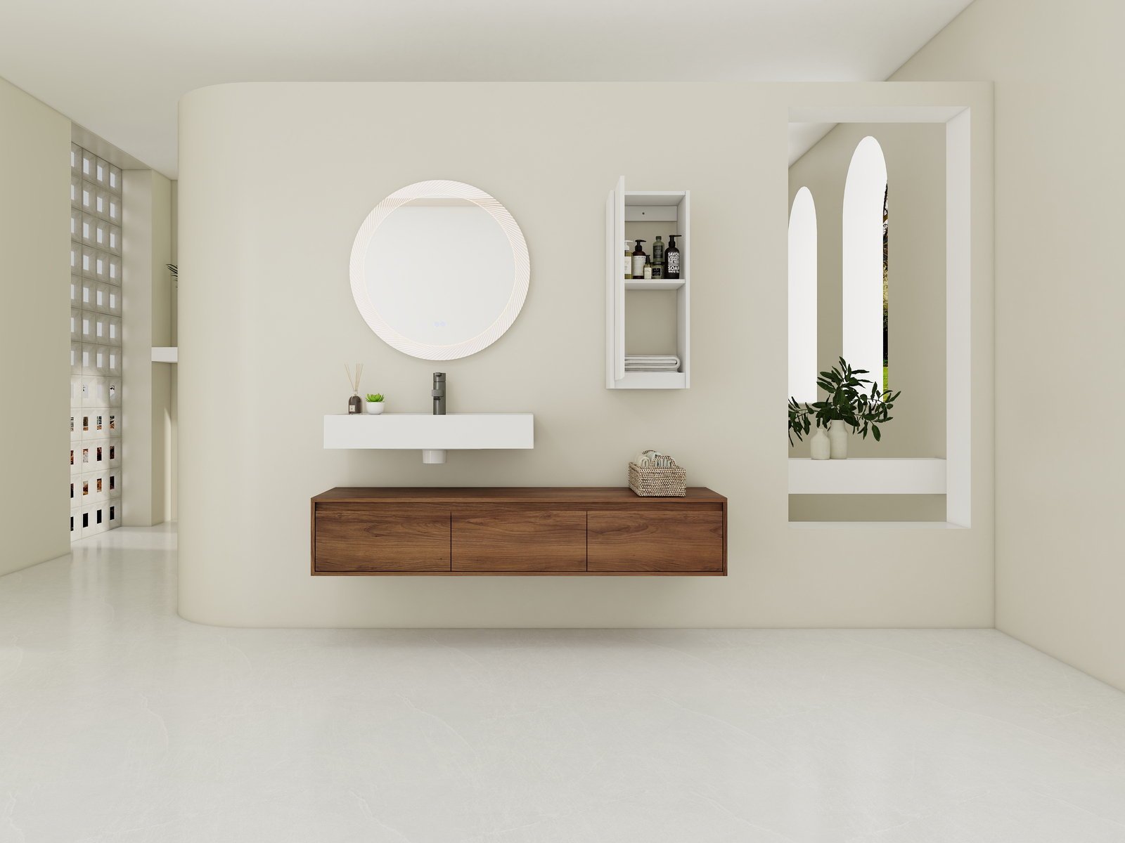 60in Floating Wall-Mounted Bathroom Vanity W/ Resin Sink+Side Cabinet +3 Drawers
