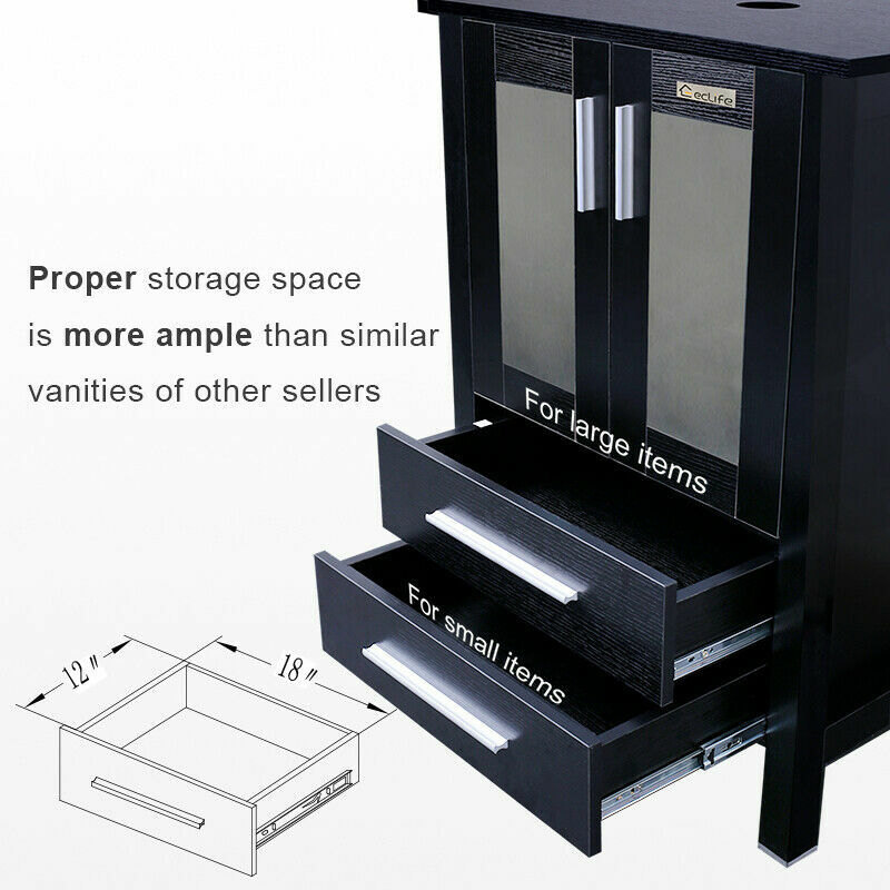 72″ Bathroom Vanity Set W/ Vessel Sink Set Cabinet Faucet Black Combo No Mirror