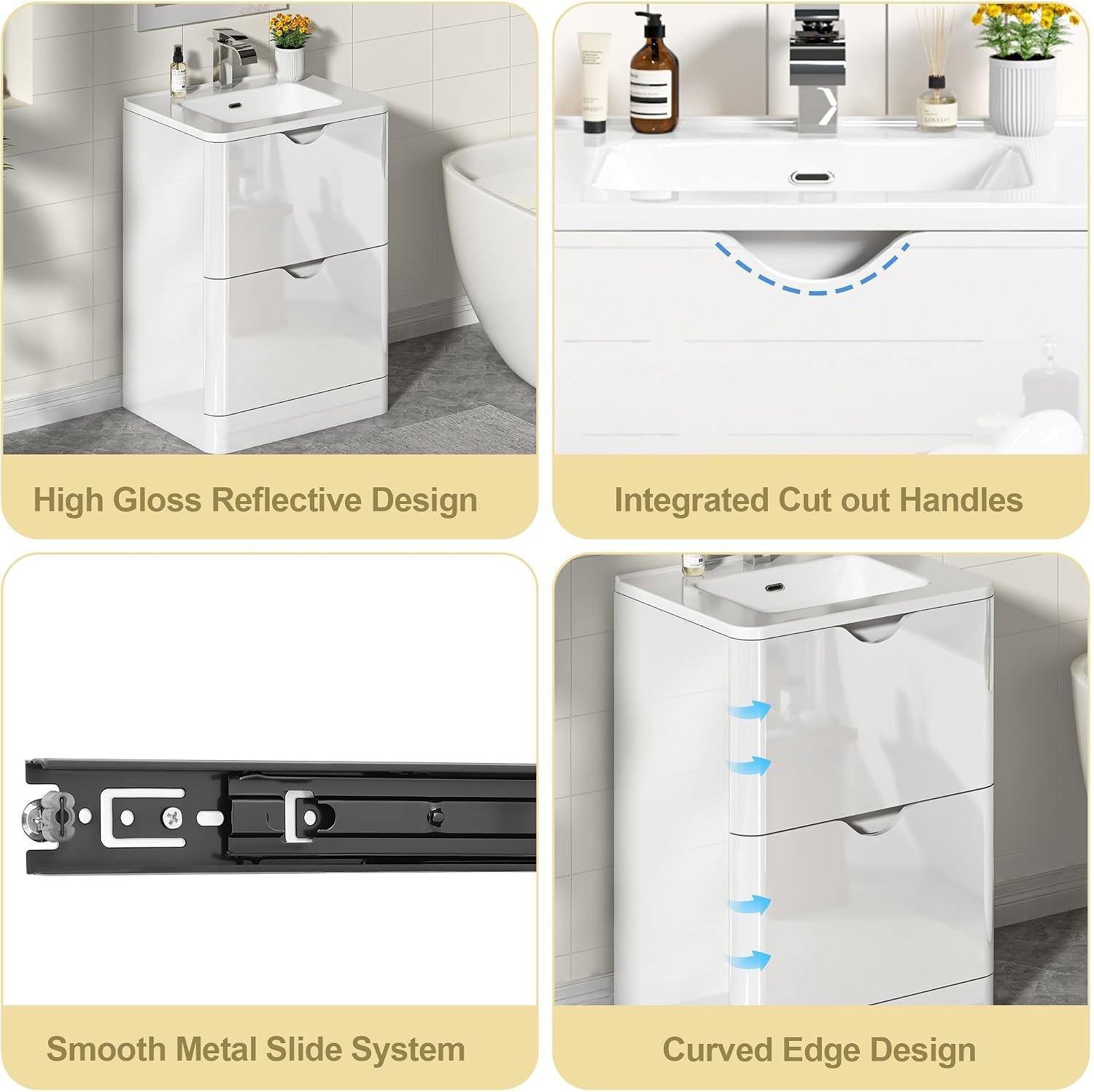 24″ Modern High Gloss Bathroom Vanity with Sink Combo,Mirror, Faucet Set,