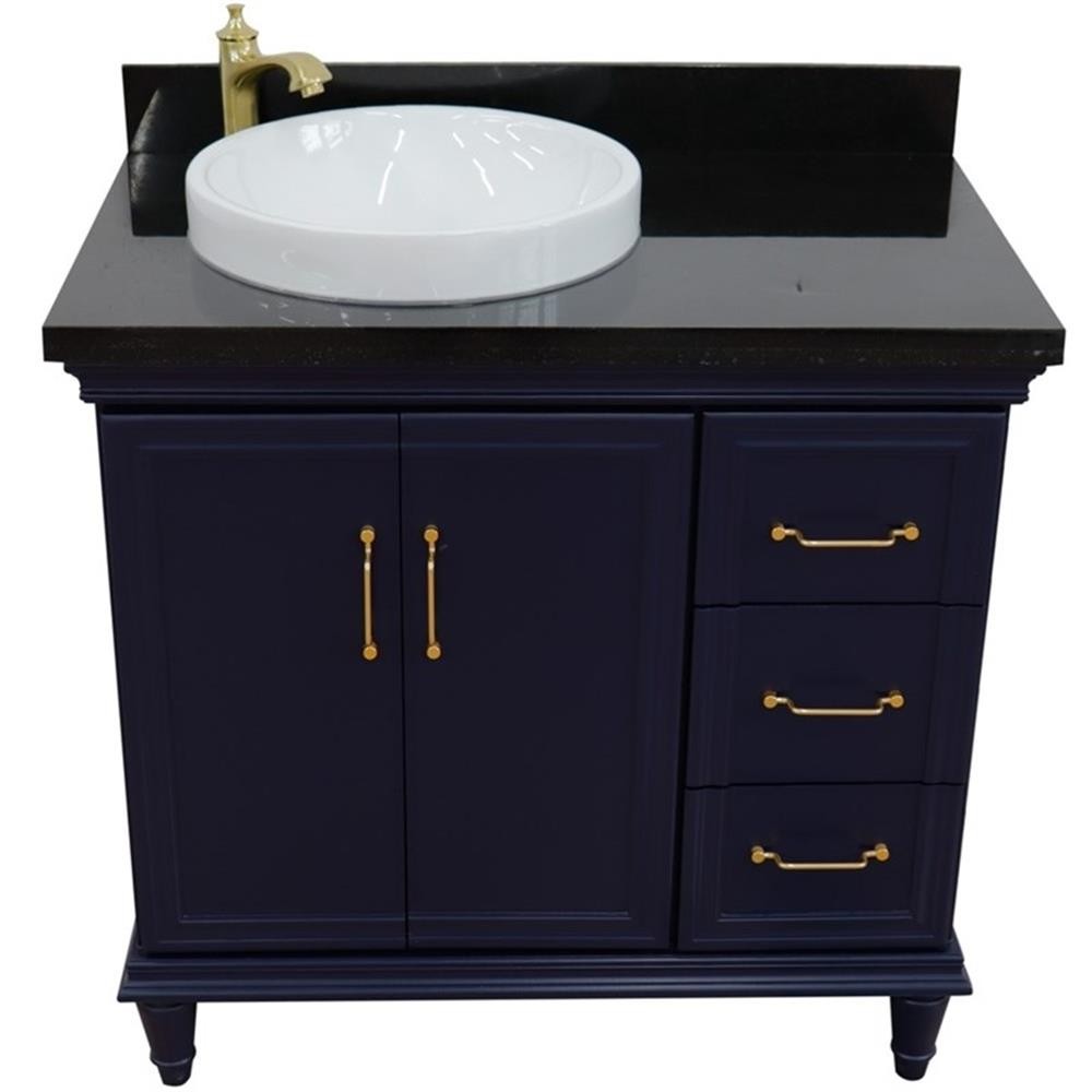 37 in. Single Wooden Vanity Blue Black Galaxy Round Left Door.Left Sink
