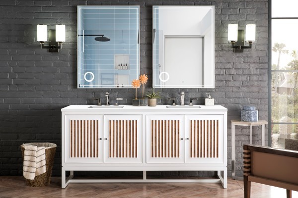 72″ James Martin Athens E645-V72-GW-3WZ Double Vanity Cabinet White Zeus Top
