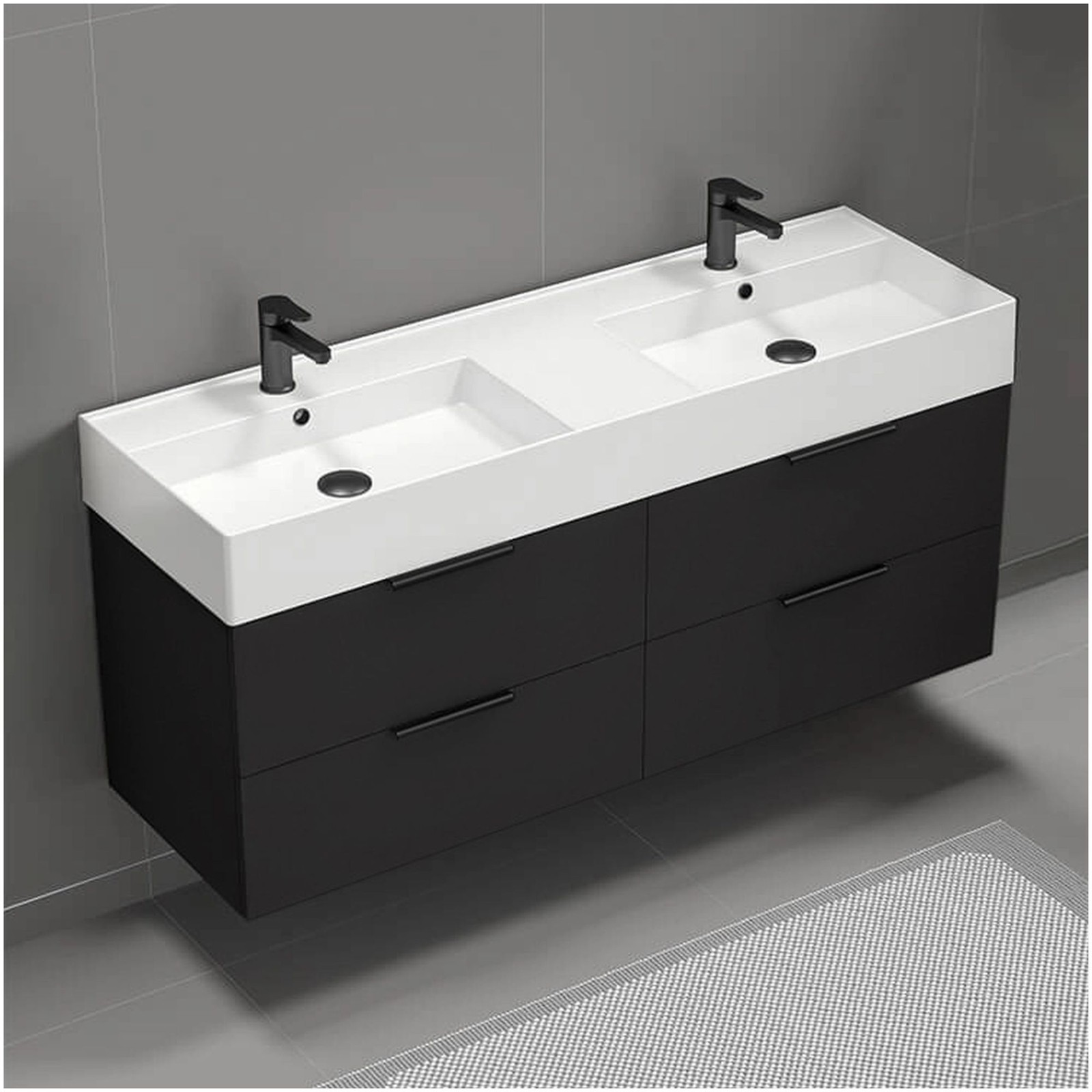 Nameeks Derin-5618-W-2 Derin 54″ Wall Mounted Double Basin Vanity – Black