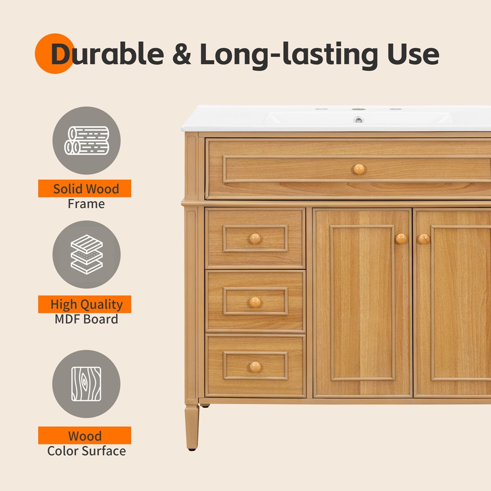 36″ Bathroom Vanity w/Sink,3 Drawers,Freestanding Storage Vanity 2 Doors Cabinet