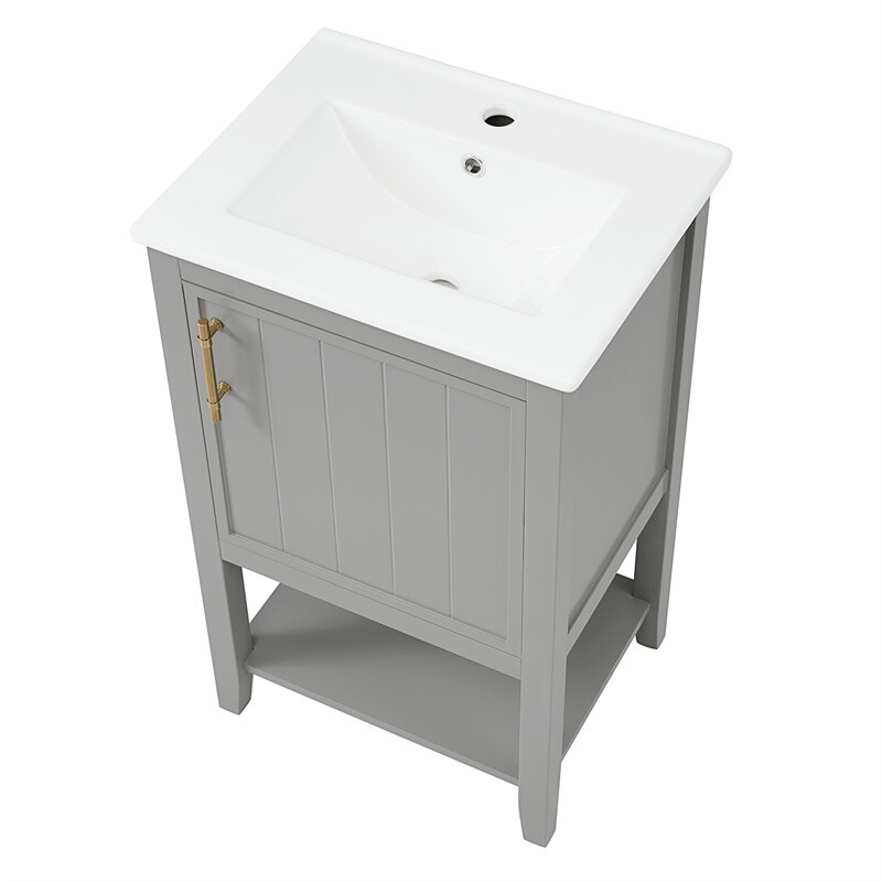 20″ Bathroom Vanity with Sink Door Open Shelf Rack Freestanding Storage Cabinet