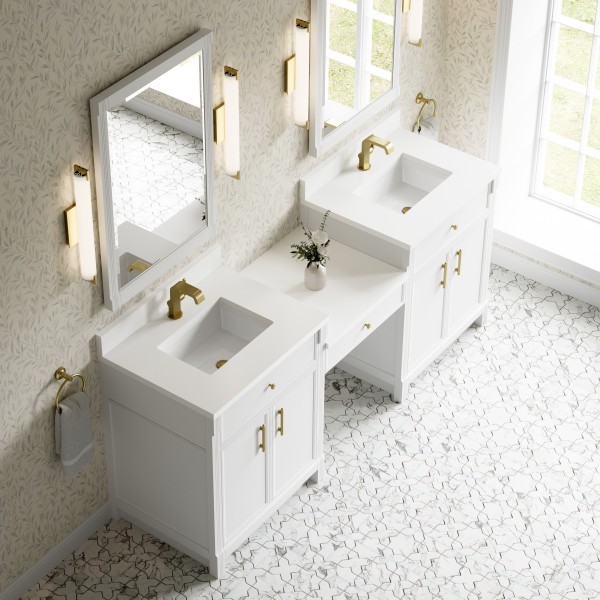 84″ James Martin Bellshire 660-VMC84-BW-1WZ Dual Vanity Cabinet White Zeus Top