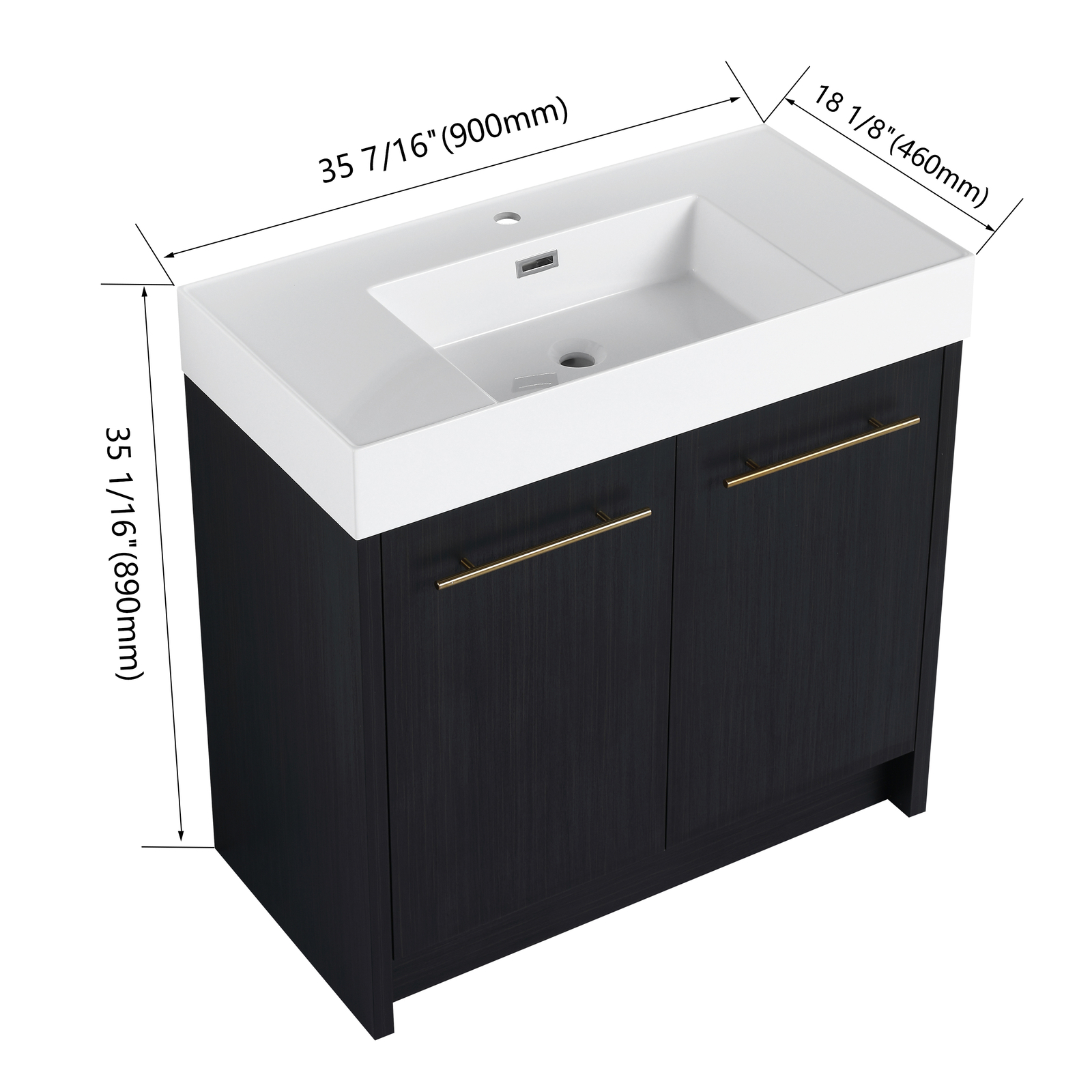 36 Inch Plywood Freestanding Bathroom Vanity with Resin Sink Door Cabinet Black