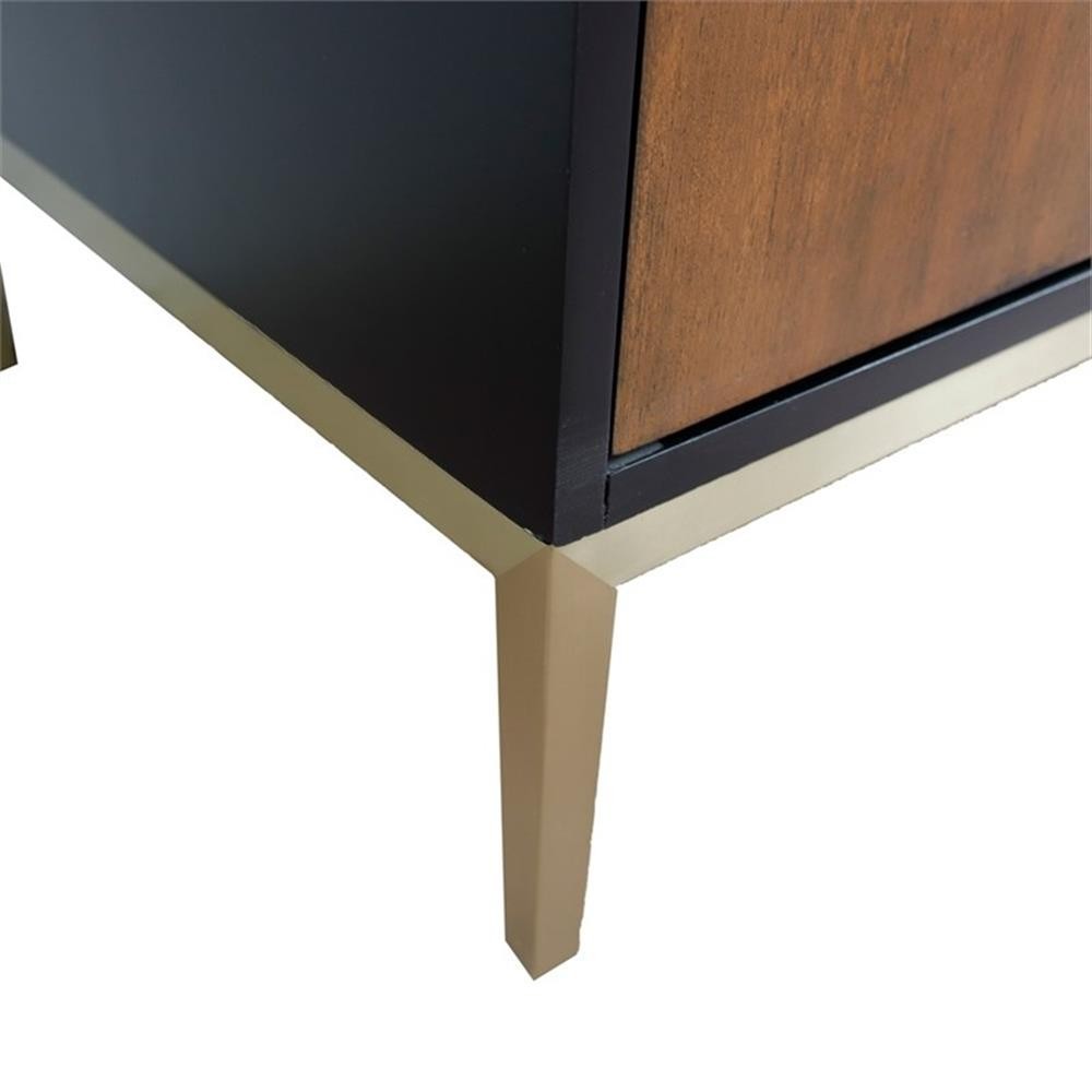 61 in. Double Wooden Vanity Walnut Black Gray Granite Round Sink