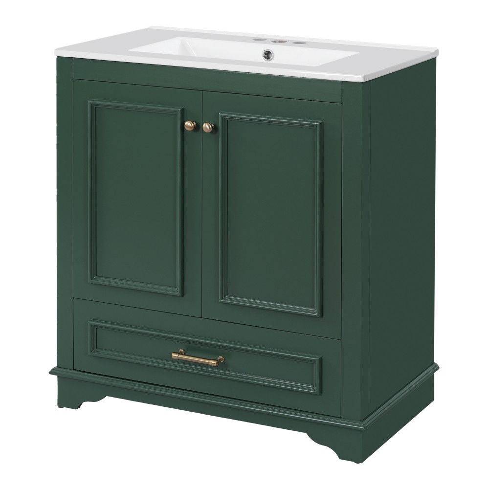 NEW 30″ Bathroom Vanity Solid Wood Frame Ceramic Sink 2 Soft Close Doors Cabinet