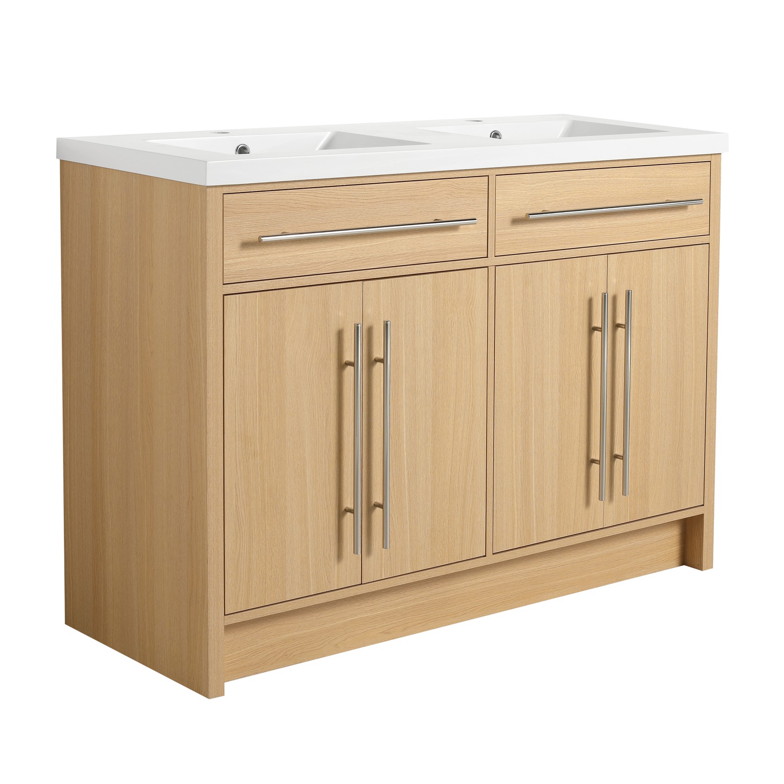 48 inch Plywood Bathroom Vanity Freestanding Double Resin Sink Storage W/2 Doors