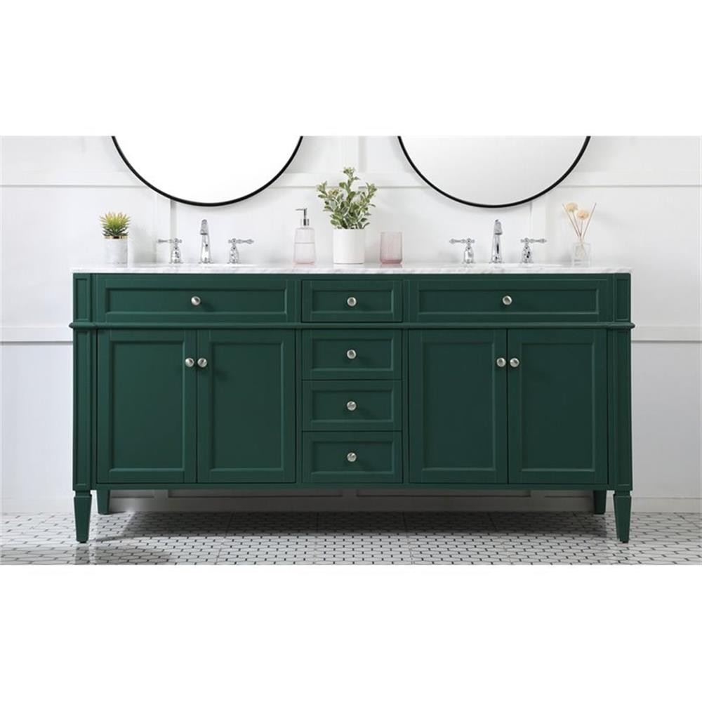 Elegant Decor Park Avenue 72″ Metal MDF Marble Double Bathroom Vanity in Green