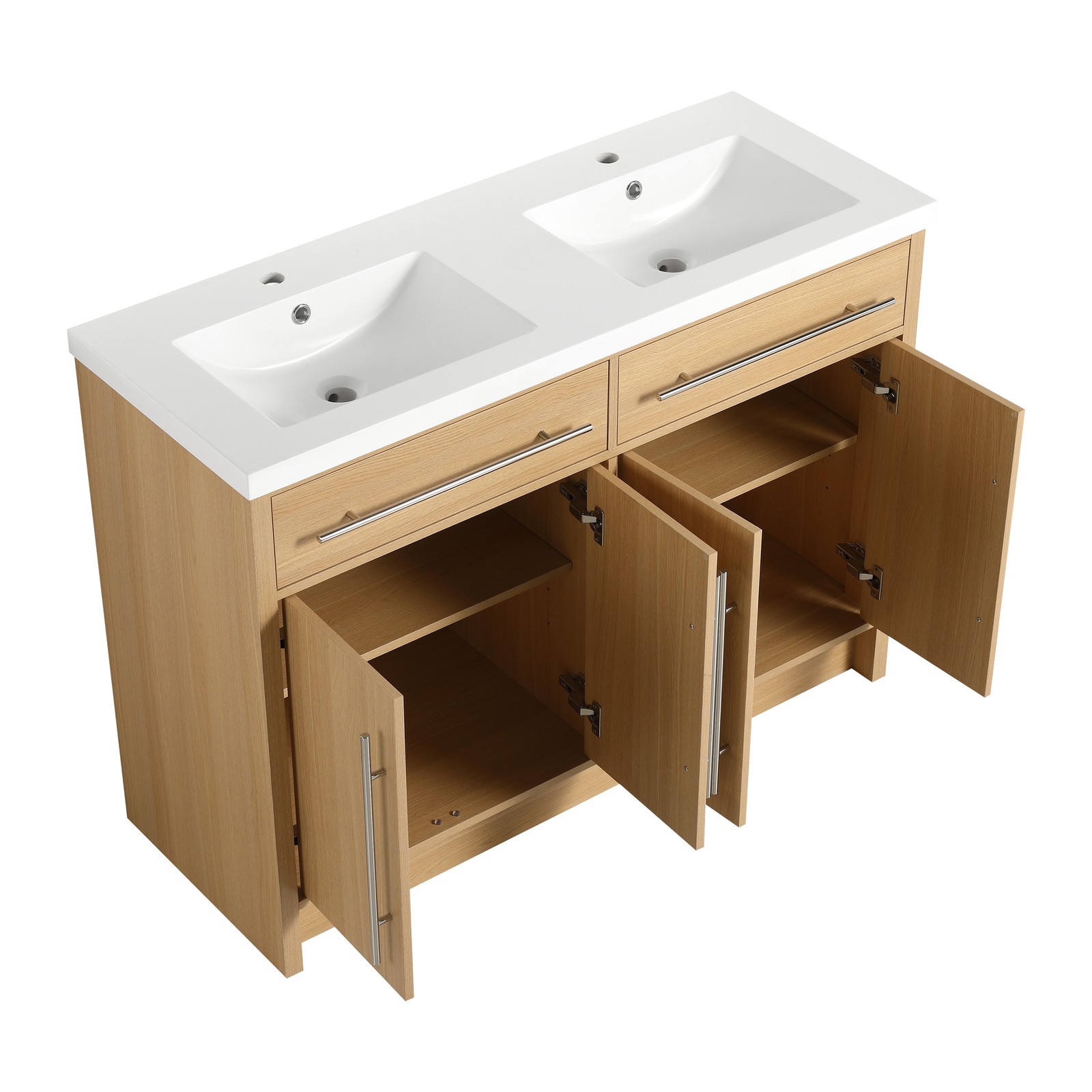 48 inch Plywood Bathroom Vanity Freestanding Double Resin Sink Storage W/2 Doors