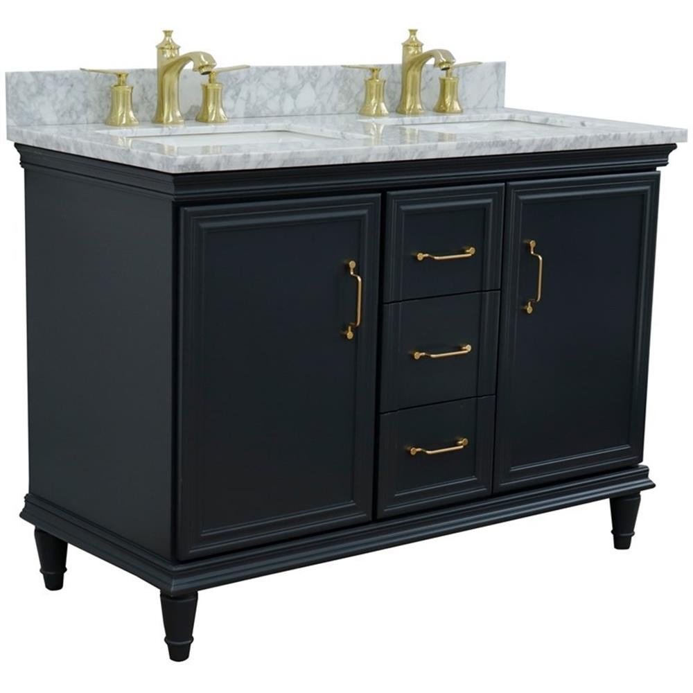 49 in. Double Wooden Vanity Dark Gray with White Carrara Rectangle Sink