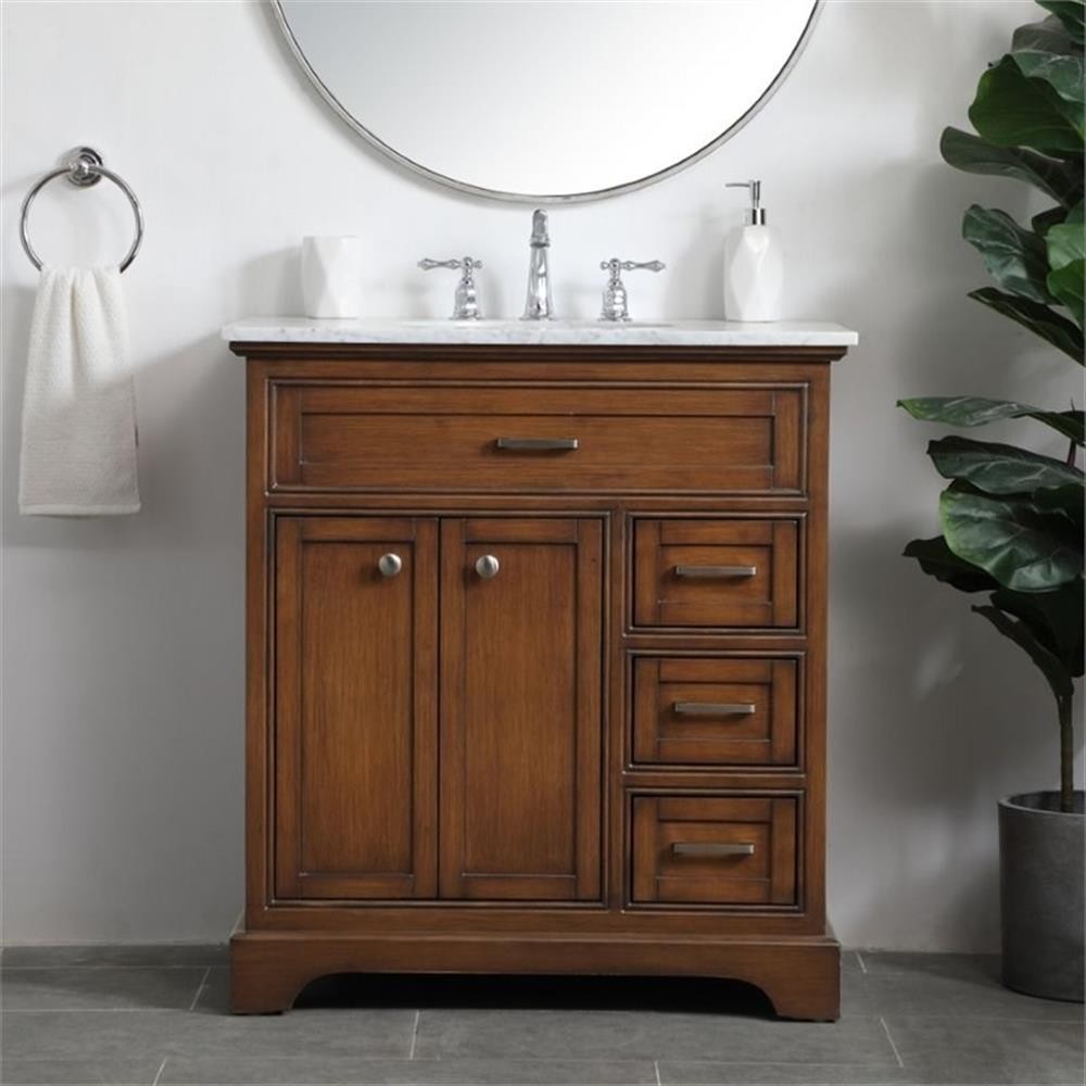 Elegant Decor Aaron 32″ Single Marble Top Bathroom Vanity in Teak