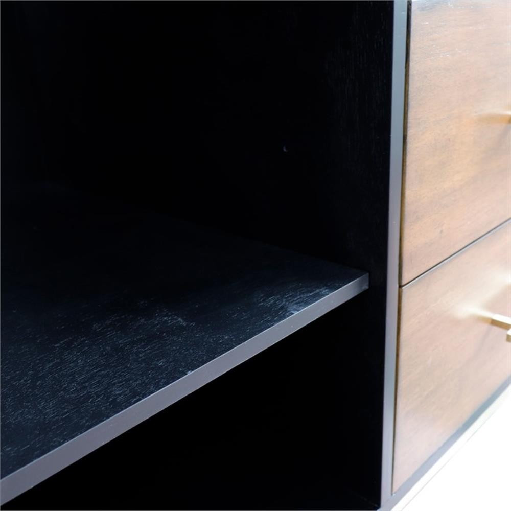 61 in. Double Wooden Vanity Walnut Black Black Galaxy Granite Round Sink