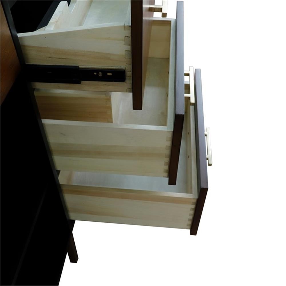 61 in. Double Wooden Vanity Walnut Black Black Galaxy Granite Round Sink