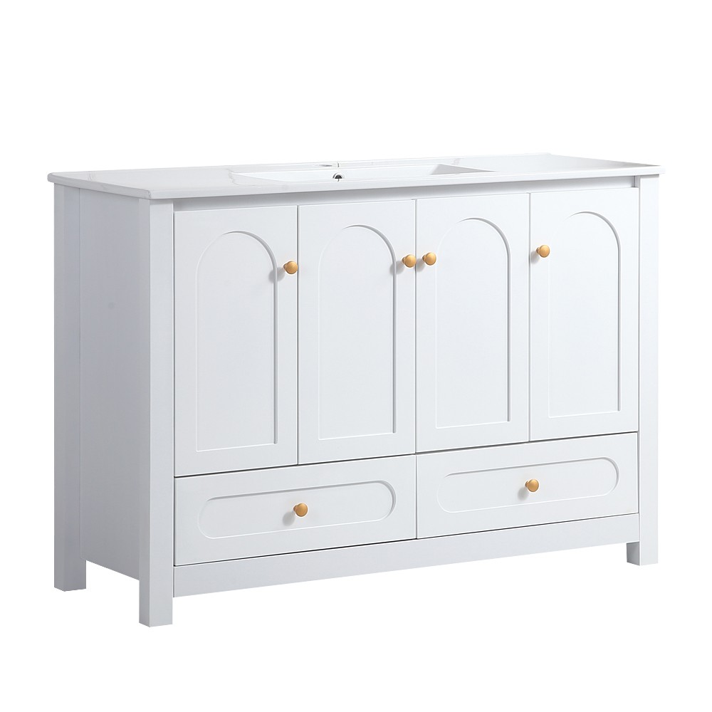 48″ Bathroom Vanity w/Sink,Freestanding Vanity Storage Cabinet,2 Drawers,4 Doors
