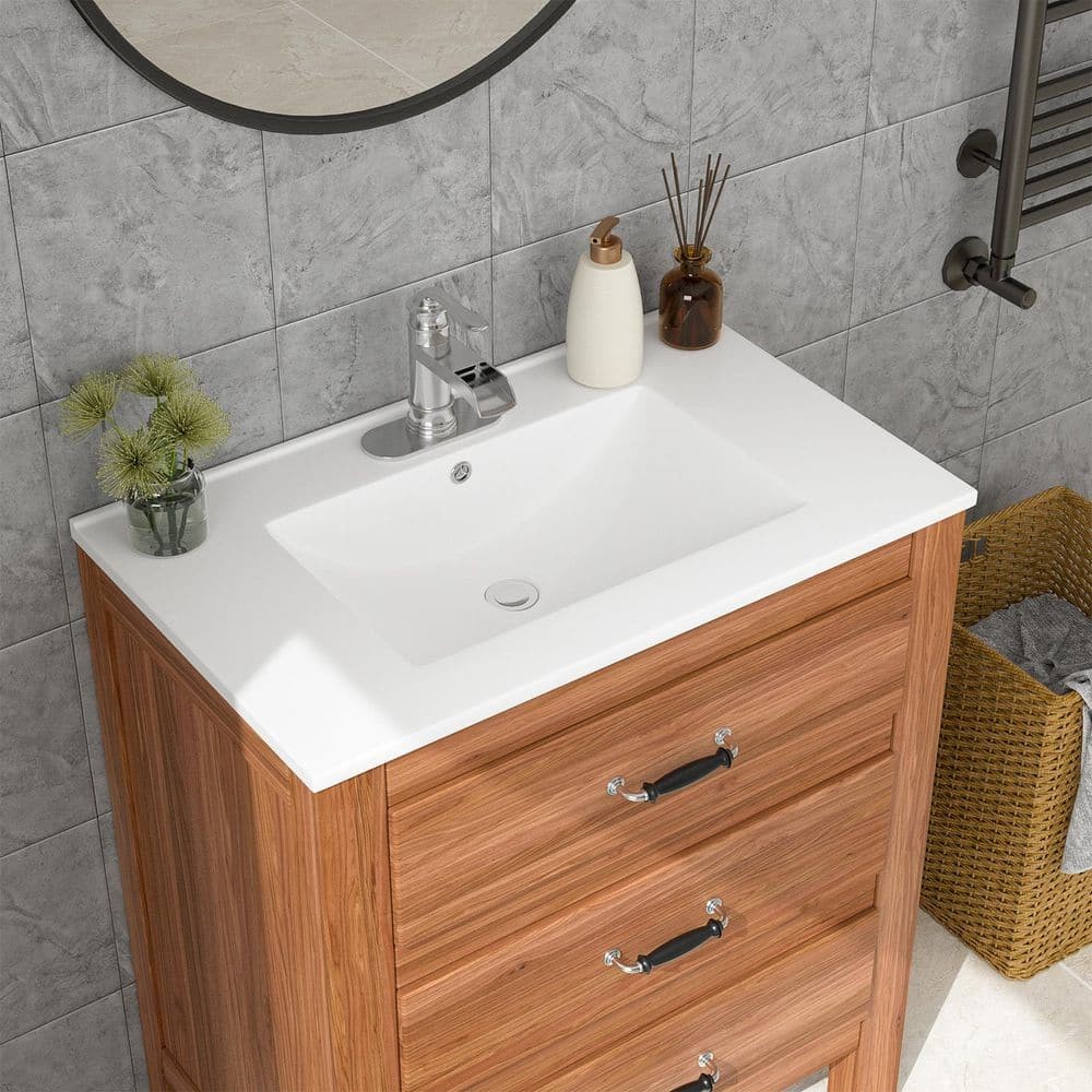 LORDEAR 30″ W x 18.5″ D White Ceramic Bathroom Vanity Top Sink Single Hole