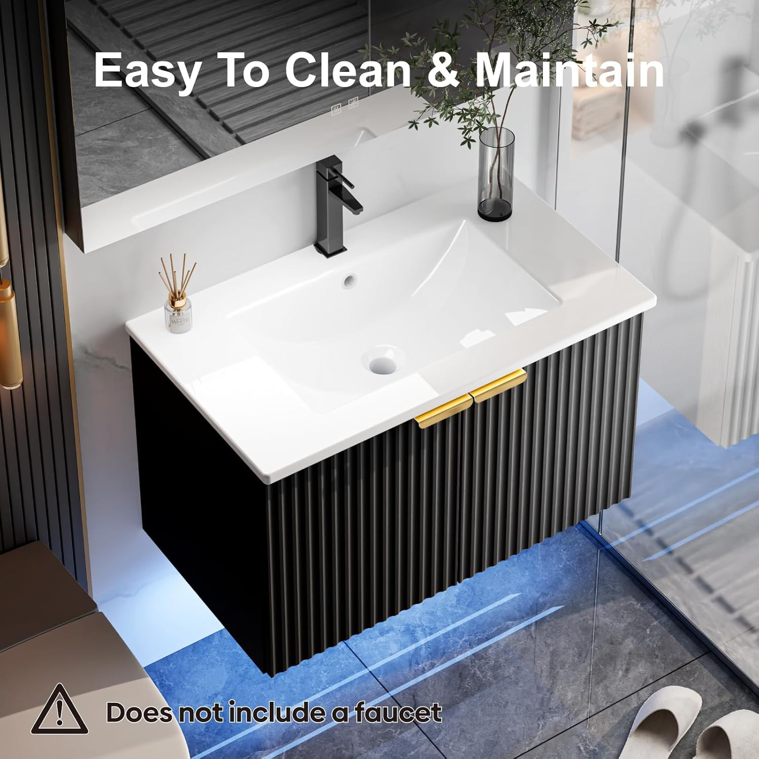 30″ Bathroom Vanity with Sink, Modern Wall Mounted Floating Vanity Cabinet, Mode