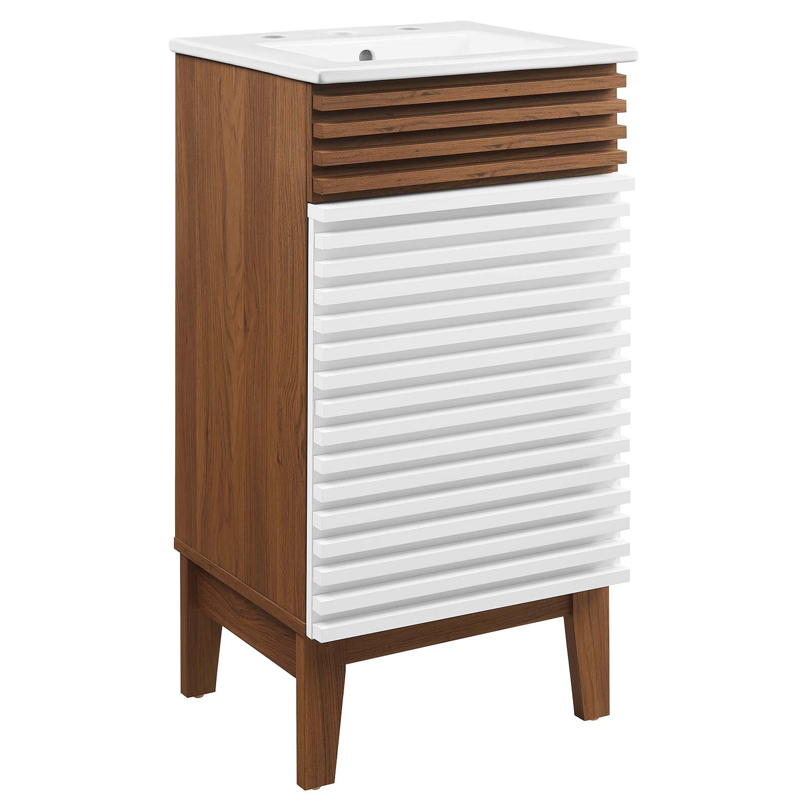 Modway Render 18″ Bathroom Vanity With Sink in White Walnut White