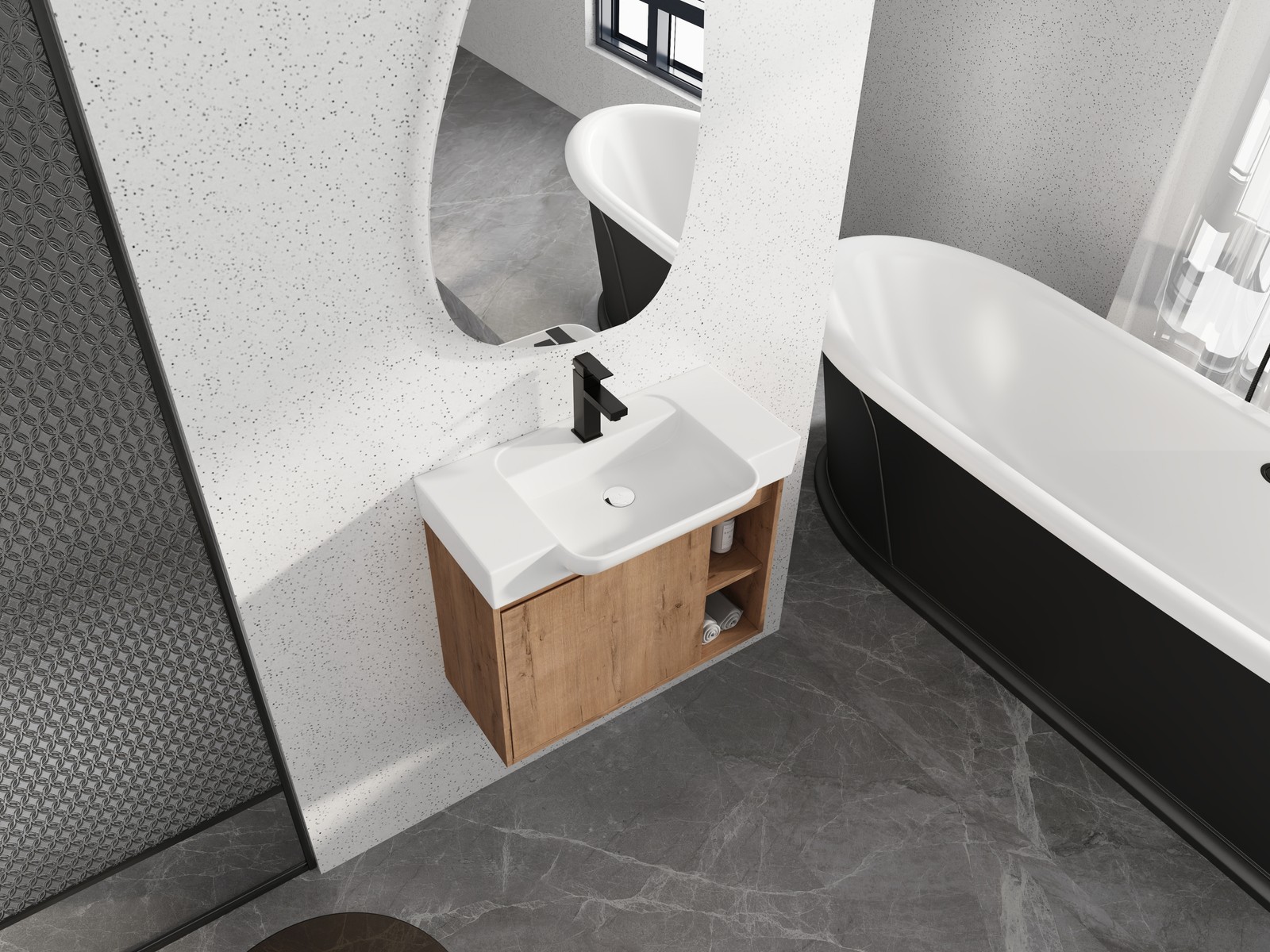 28 Inch Wall Mount Bathroom Vanity White Ceramic Sink Soft Close Door