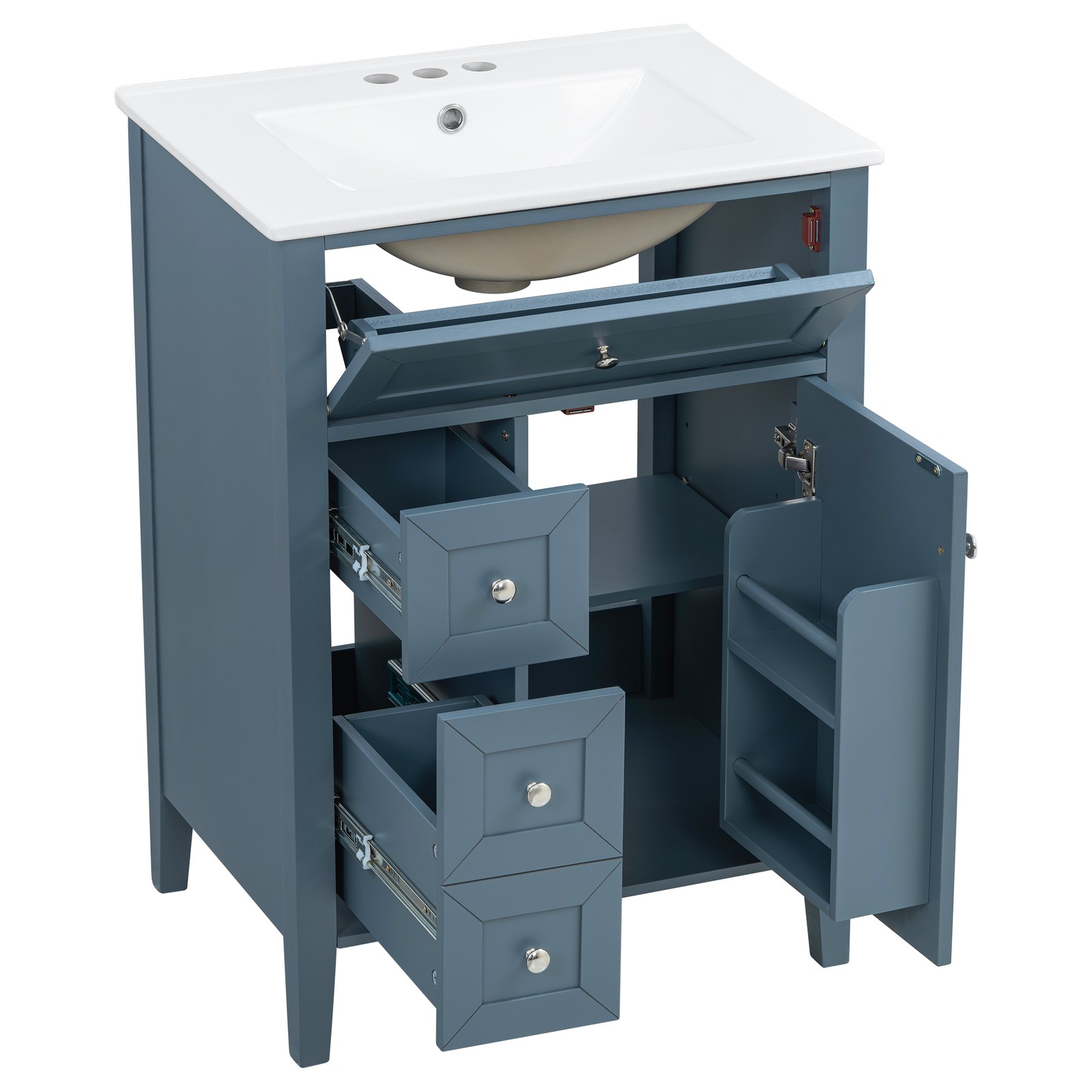 24″ Blue Gray Bathroom Vanity with Ceramic Sink & Soft-Close Drawers