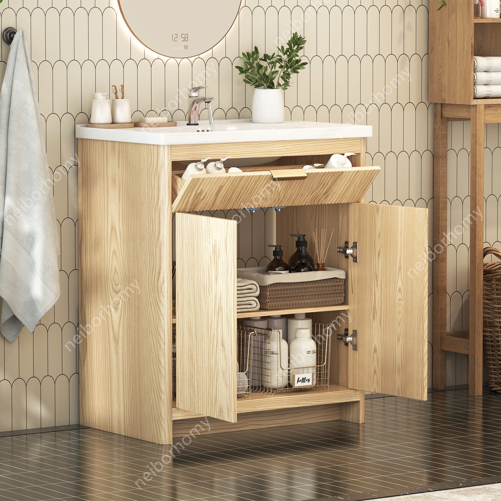 31.5 Inch Bathroom Vanity with Ceramic Sink Freestanding Storage Cabinet