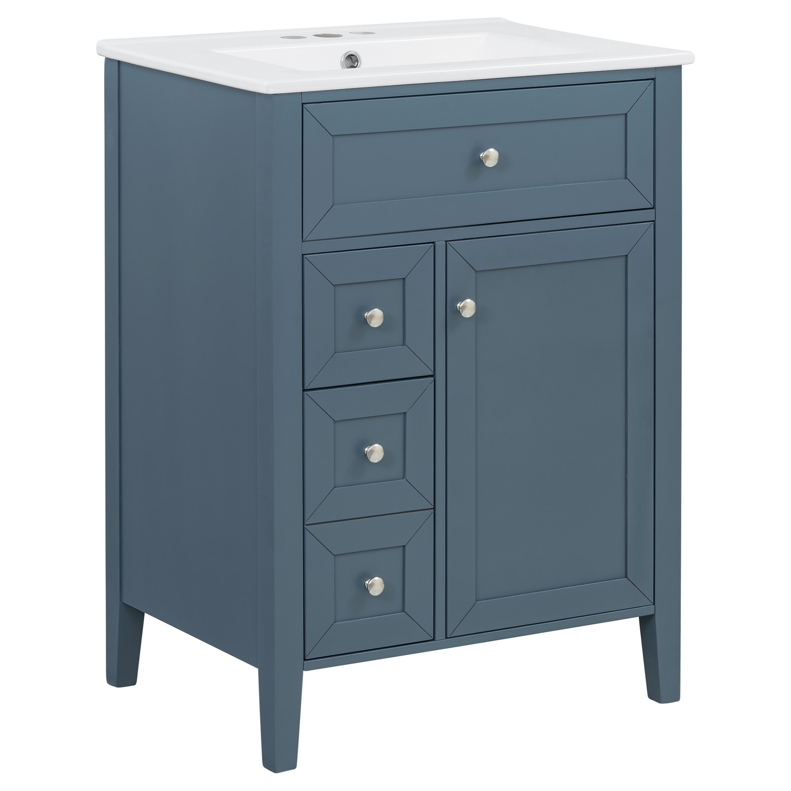 24″ Blue Gray Bathroom Vanity with Ceramic Sink & Soft-Close Drawers