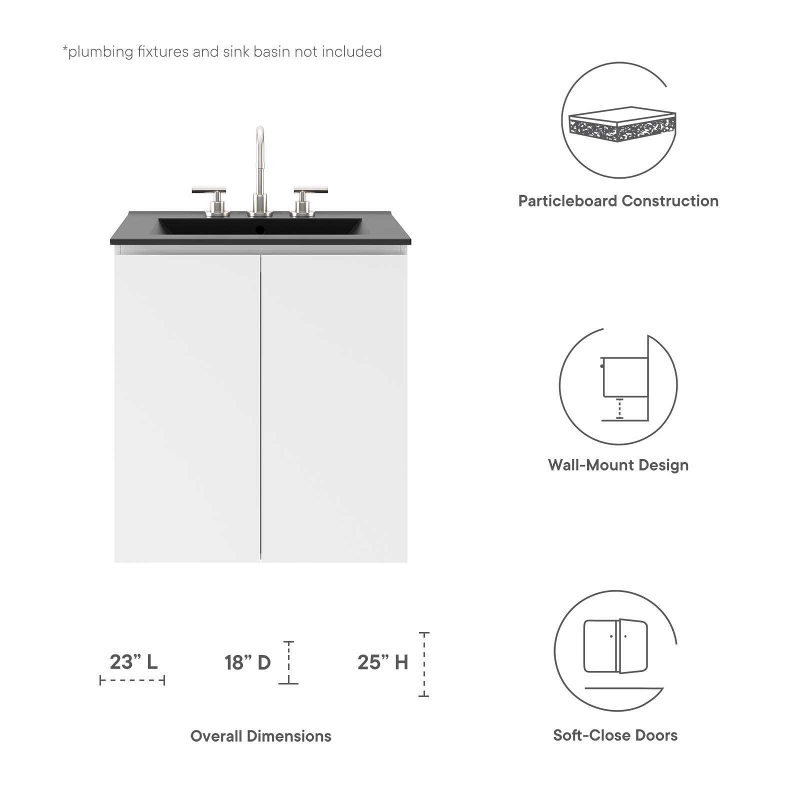 Modway Vitality 24″ Wall-Mount Bathroom Vanity in White