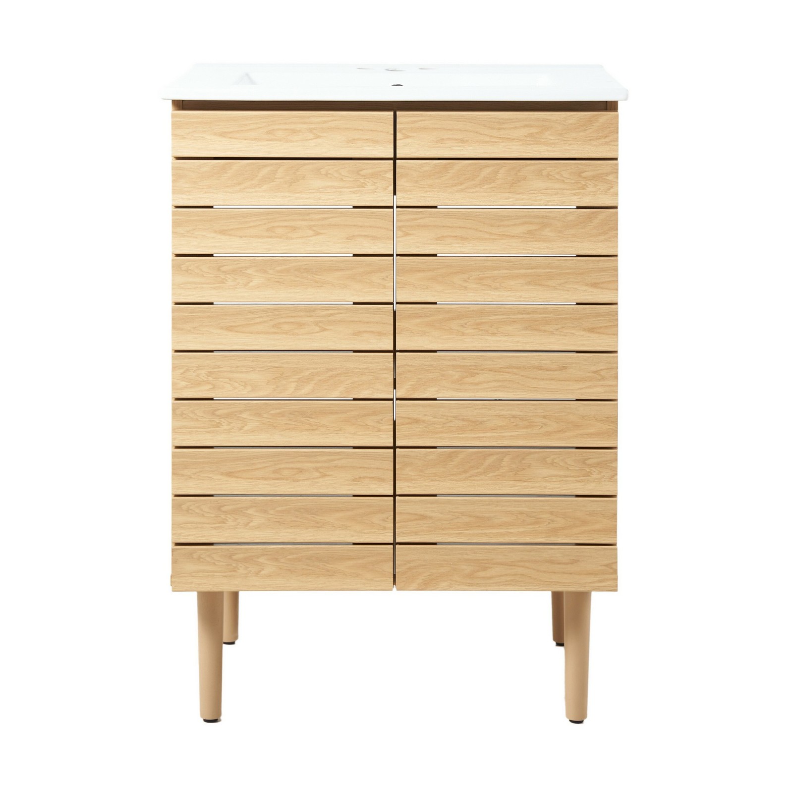Aubert 24 in. W x 18 in. D x 33 in. H Thick Linear Slat Modern Farmhouse 2-Shelf
