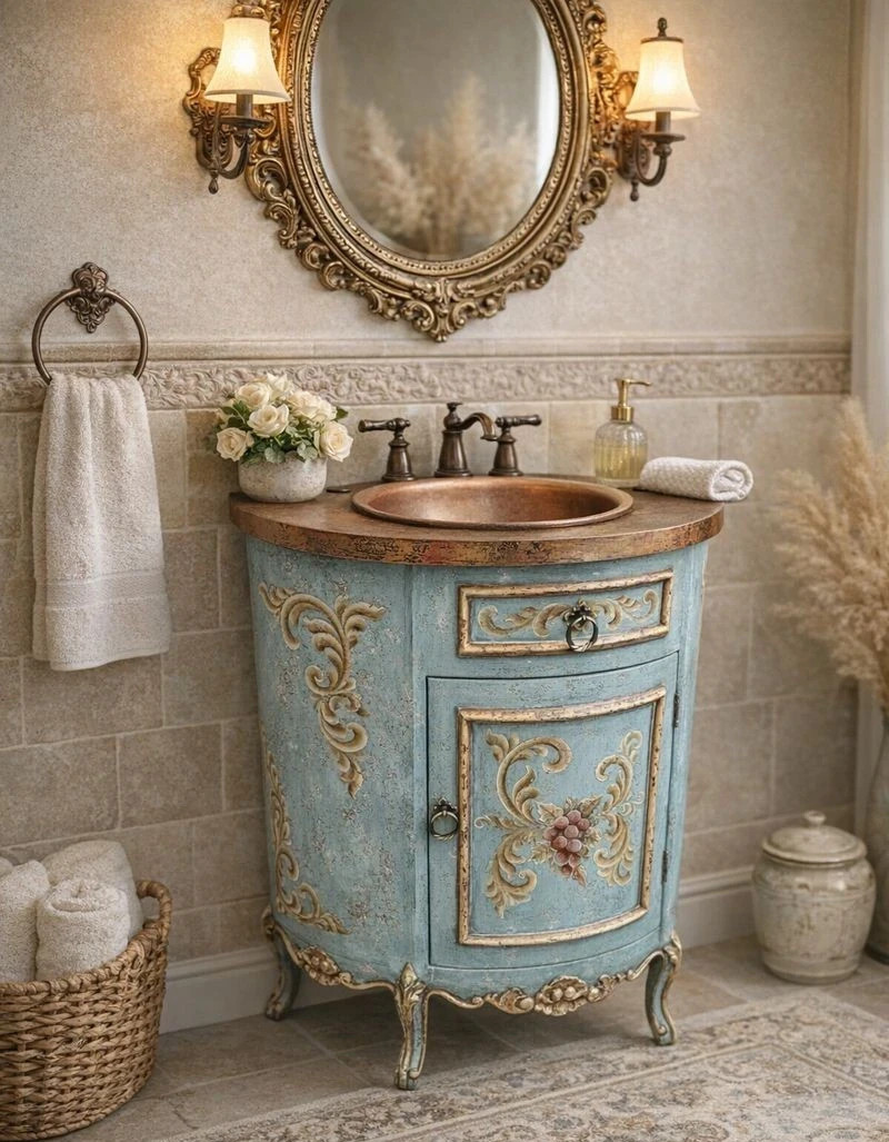 Beautiful Peruvian Hand Painted Copper Bathroom Vanity