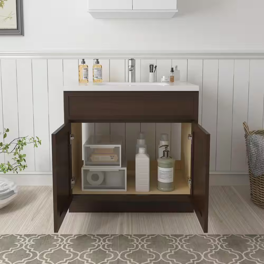 36 In. W X 21 In. D X 32.5 In. H 2-Doors Bath Vanity Cabinet without Top in Brow