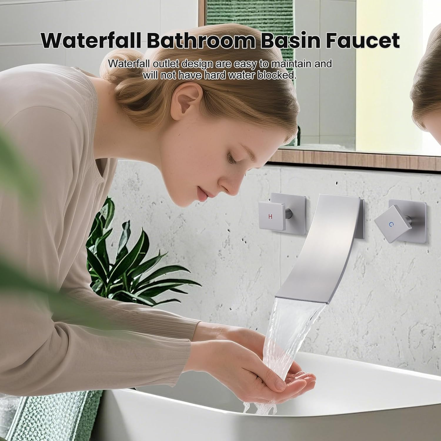 Wall Mount Bathroom Sink Faucets – for Vanity, Lavatory, Restroom with Dual Hand