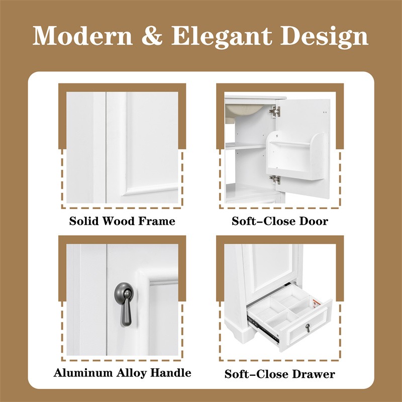 20 In Modern Bathroom Vanity with Ceramic Sink,Soft Close Door,Adjustable Shelf